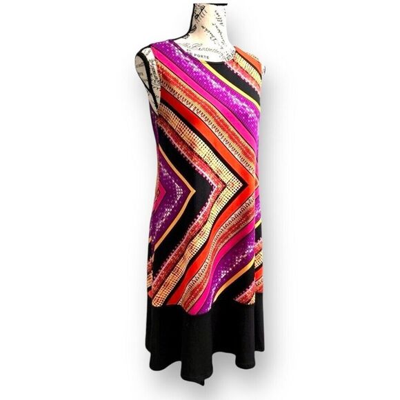 Tiana B. S Colorblock Midi Dress Sleeveless Geometric Print Retro Y2K Casual - Picture 3 of 8